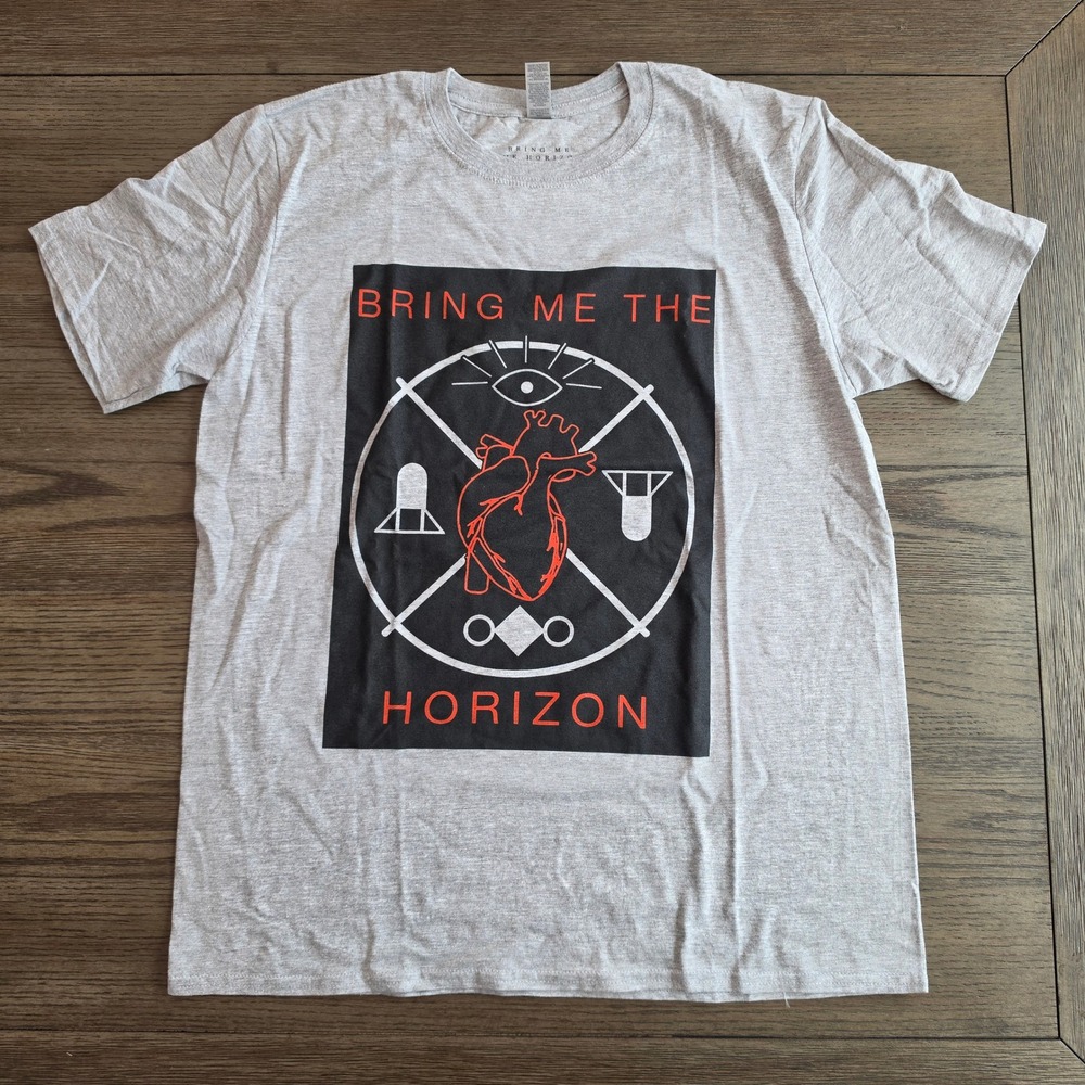 Bring Me The Horizon Mens Large Gray Graphic T-Shirt Rock Band Tee Heart Eye